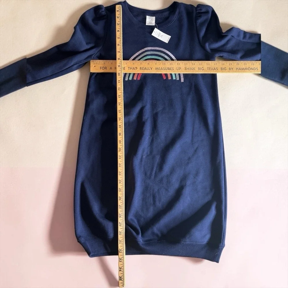 NWT Gap Kids Girls XXL 14-16 Navy Rainbow Sweatshirt Dress Puff Sleeve